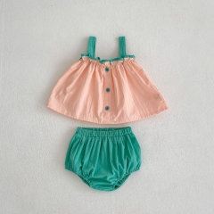 Infant Baby Colorblock Design Sling Tops With Solid Shorts Sets Wholesale