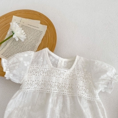 Infant Baby Solid White Puff Sleeve Ruffle Onesies Wholesale