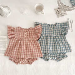Infant Baby Girl Fashion Plaid Graphic Sleeveless Clothing Sets Wholesale