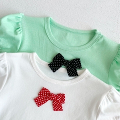 Infant Baby Bow Patched Pattern Tops With Plaid Skirt Sets Wholesale