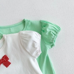 Infant Baby Bow Patched Pattern Tops With Plaid Skirt Sets Wholesale