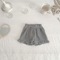 Baby Girl Plaid Pattern Square Neck Sleeveless Summer Clothing Sets Wholesale