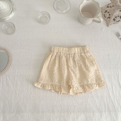 Baby Girl Plaid Pattern Square Neck Sleeveless Summer Clothing Sets Wholesale