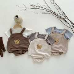 Infant Baby Unisex Waffle Overalls Combo Cotton Shirt In Sets Wholesale