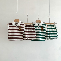 Infant Baby Unisex Sleeves &  Strips Polo Shirt Combo Short Pants In Sets Wholesale