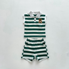 Infant Baby Unisex Sleeves &  Strips Polo Shirt Combo Short Pants In Sets Wholesale
