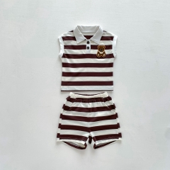 Infant Baby Unisex Sleeves &  Strips Polo Shirt Combo Short Pants In Sets Wholesale