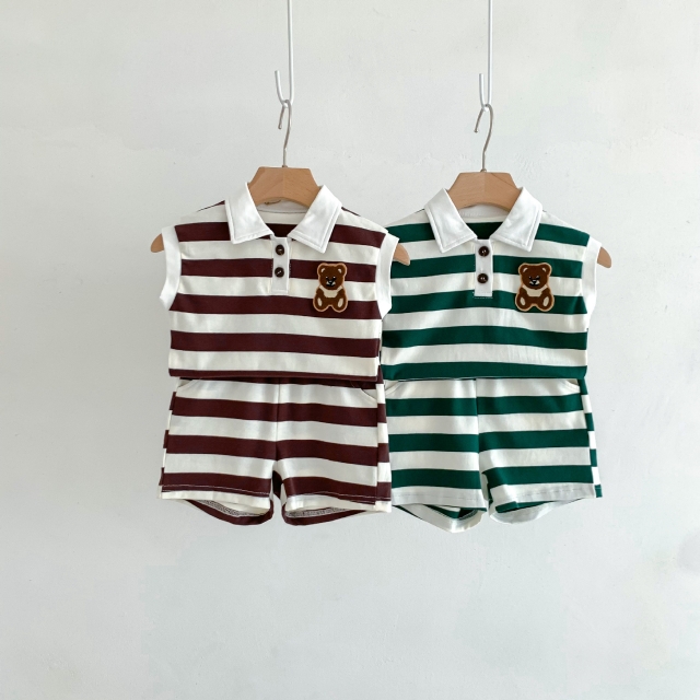 Infant Baby Unisex Sleeves &  Strips Polo Shirt Combo Short Pants In Sets Wholesale