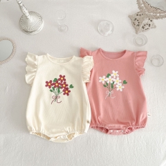 Infant Baby Girls Floral Flutter-sleeved Romper Wholesale