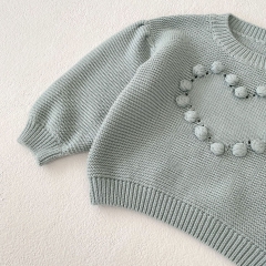 Infant Baby Girls Heart Pompom Solid Knitting Pullover Wholesale