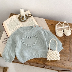 Infant Baby Girls Heart Pompom Solid Knitting Pullover Wholesale
