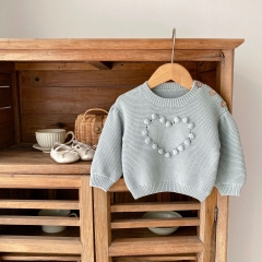 Infant Baby Girls Heart Pompom Solid Knitting Pullover Wholesale
