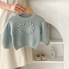 Infant Baby Girls Heart Pompom Solid Knitting Pullover Wholesale