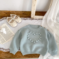 Infant Baby Girls Heart Pompom Solid Knitting Pullover Wholesale