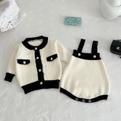 Infant Baby Girls Black & White Fashionable Cardigan Combo Overalls In Sets Wholesale