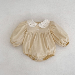 2023 ins Autumn Girl's Clothing Cotton Infant Lapel Bodysuits Baby Long Sleeve Romper Wholesale