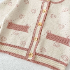 2023 New Arrival Infant Baby Jacquard Bear Romper Combo Cardigan In Sets Wholesale