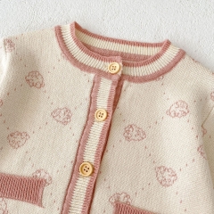 2023 New Arrival Infant Baby Jacquard Bear Romper Combo Cardigan In Sets Wholesale
