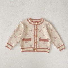 2023 New Arrival Infant Baby Jacquard Bear Romper Combo Cardigan In Sets Wholesale