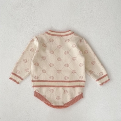 2023 New Arrival Infant Baby Jacquard Bear Romper Combo Cardigan In Sets Wholesale