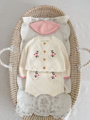 Baby Girls 0-2 years Embroidery Floral Cardigan Combo Short Pants In Sets Wholesale