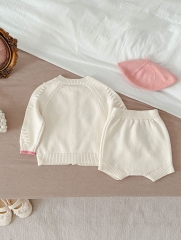 Baby Girls 0-2 years Embroidery Floral Cardigan Combo Short Pants In Sets Wholesale