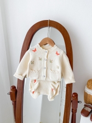Baby Girls 0-2 years Embroidery Butterfly Floral Cardigan Combo Short Pants In Sets Wholesale