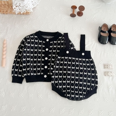 2023 New Autumn Infants Baby Girls Small Fragrant Style Romper Combo Cardigan In Sets Wholesale