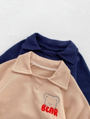 Infant Baby Boys Two Colors Embroidery Bear Waffle Long-sleeved Sets Wholesale