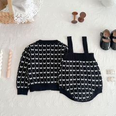 2023 New Autumn Infants Baby Girls Small Fragrant Style Romper Combo Cardigan In Sets Wholesale