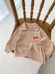 Infant Baby Boys Two Colors Embroidery Bear Waffle Long-sleeved Sets Wholesale