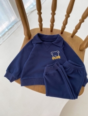 Infant Baby Boys Two Colors Embroidery Bear Waffle Long-sleeved Sets Wholesale