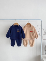 Infant Baby Boys Two Colors Embroidery Bear Waffle Long-sleeved Sets Wholesale