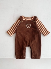 Infant Baby Unisex Bear Head Corduroy Combo Overalls In Sets Wholesale