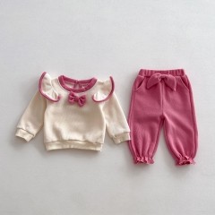 2023 Infant Baby Girl Bow-knot Long-sleeved Combo Pants In Sets Wholesale