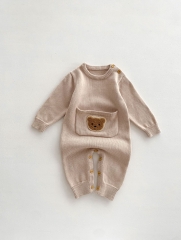 Infant Baby Bear Head With Pocket Long-sleeve Romper Wholesale