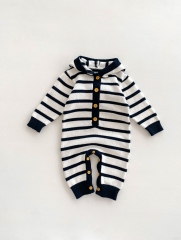 Baby Unisex 2023 Autumn New Arrival Long Sleeve Stripe WIth Hat Jumpsuit Wholesale