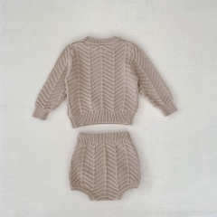 Baby Unisex 0-6 months Round Collar Knitted Sweaters Combo Short Pants In Sets Wholesale
