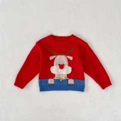Infant Baby Unisex Christmas Elk Round Collar Long-sleeved Sweater Wholesale