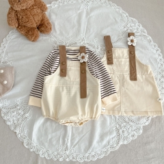 Infant Baby Girls Stripes Shirt Combo Overalls In Sets Wholesale
