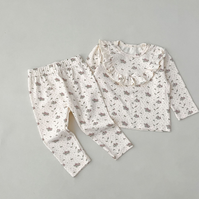 2023 New Arrival Infant Baby Girls Lace Round Collar Long-sleeved Sets Wholesale