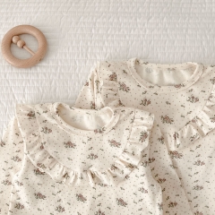 2023 New Arrival Infant Baby Girls Lace Round Collar Long-sleeved Sets Wholesale