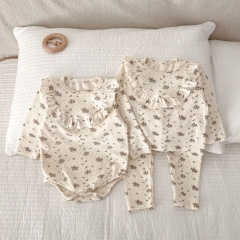 2023 New Arrival Infant Baby Girls Lace Round Collar Long-sleeved Sets Wholesale