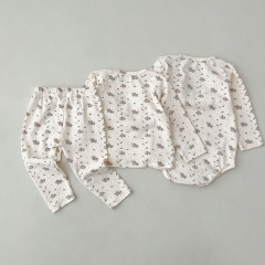 2023 New Arrival Infant Baby Girls Lace Round Collar Long-sleeved Sets Wholesale