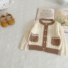 2023 Infant Baby Girls ButtonsKnit Cardigan With 2 Pockets Spring & Autumn Knitwear Wholesale