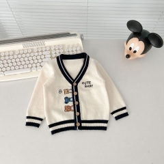 2023 Infant Baby Boys Embroidery V Collars Knit Cardigan Spring & Autumn Knitwear Wholesale