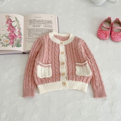 2023 Infant Baby Girls ButtonsKnit Cardigan With 2 Pockets Spring & Autumn Knitwear Wholesale
