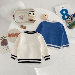 2023 Infant Baby Boys Embroidery V Collars Knit Cardigan Spring & Autumn Knitwear Wholesale
