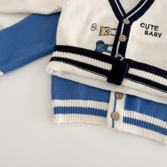 2023 Infant Baby Boys Embroidery V Collars Knit Cardigan Spring & Autumn Knitwear Wholesale