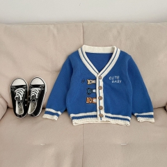 2023 Infant Baby Boys Embroidery V Collars Knit Cardigan Spring & Autumn Knitwear Wholesale